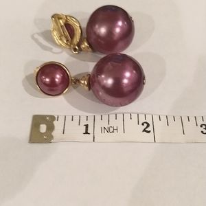 Iridescent purple drop clip earrings